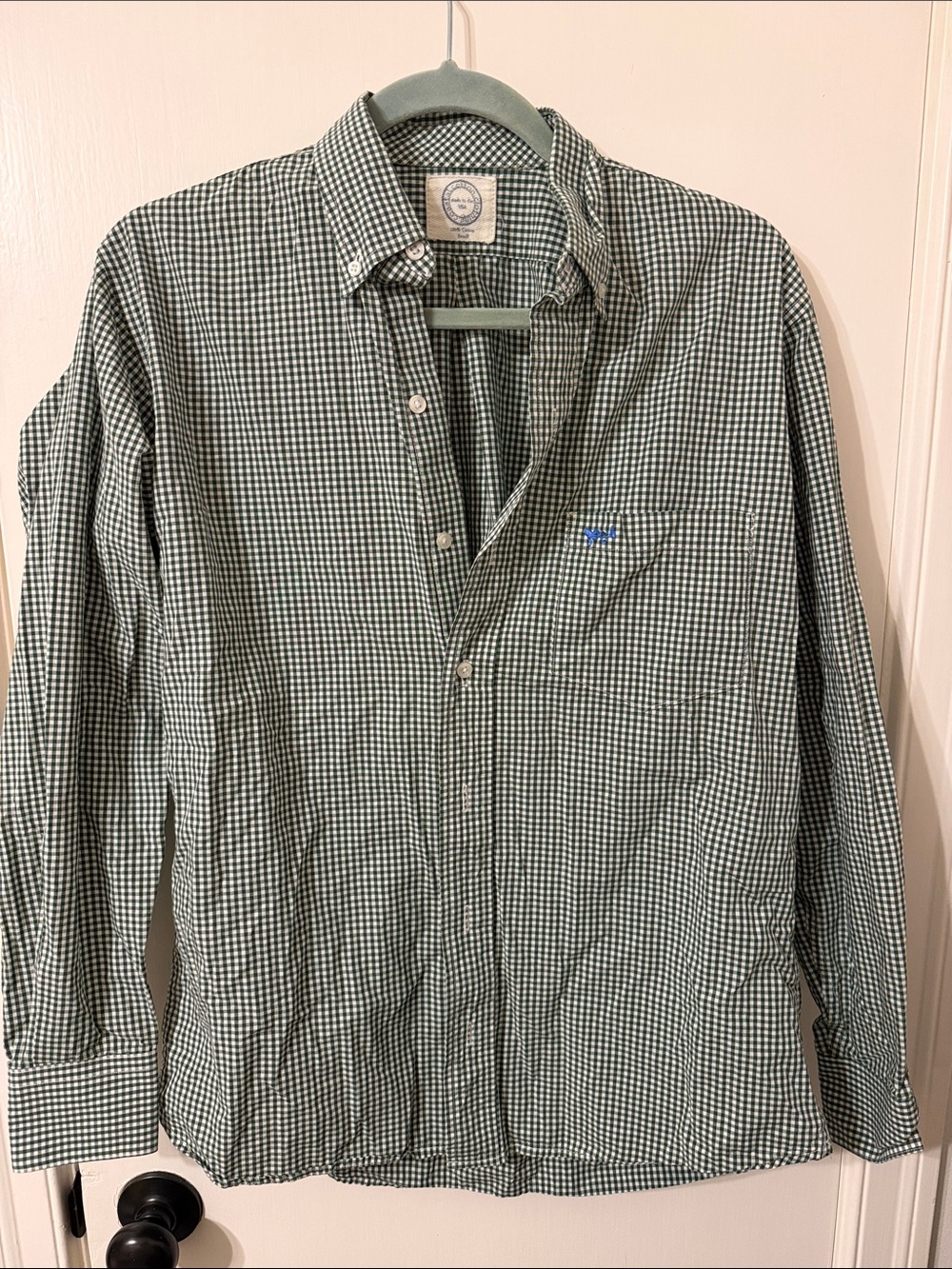 Coastal Cotton Clothing Men’s Small Green Gingham Button-Down Shirt